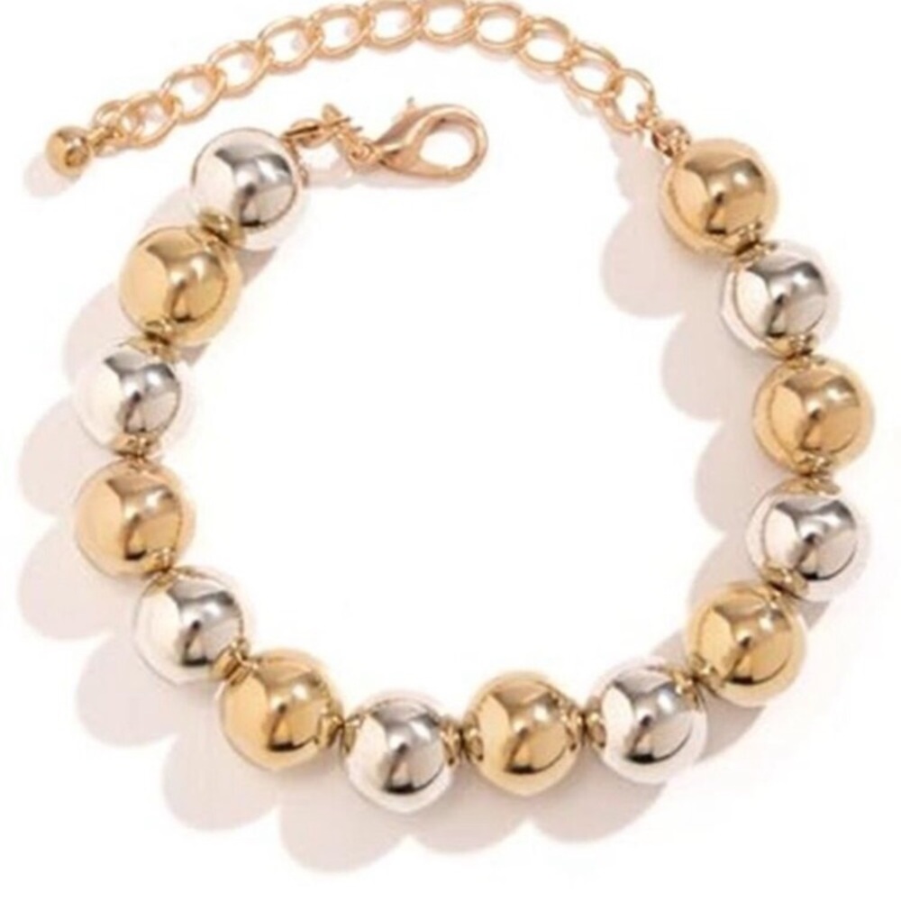 Chunky Gold Beaded Bracelet 18K Gold Plated Adjustable Statement Jewelry